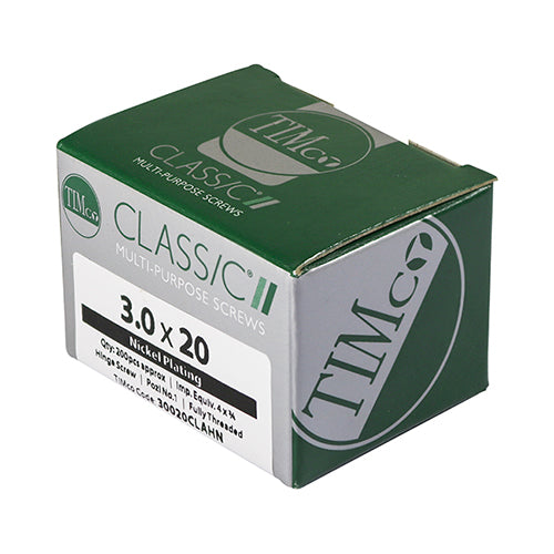 Timco Classic Multi-Purpose Hinge Screws - PZ - Countersunk - Nickel 3.0 x 12 - 200 Pieces