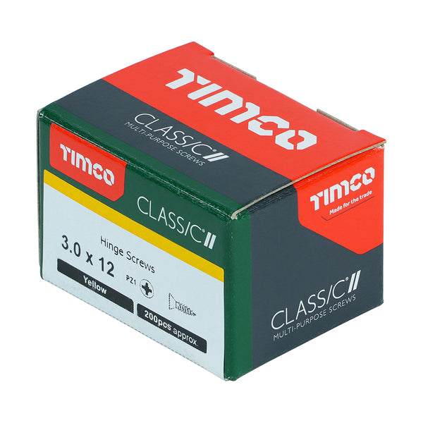 Timco Classic Multi-Purpose Hinge Screws - PZ - Countersunk - Yellow 3.0 x 12 - 200 Pieces