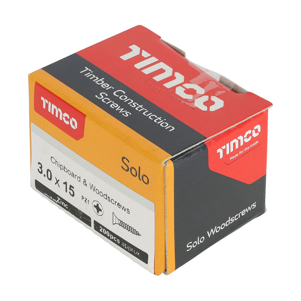 Timco Solo Chipboard & Woodscrews - PZ - Double Countersunk - Zinc 3.0 x 15 - 200 Pieces