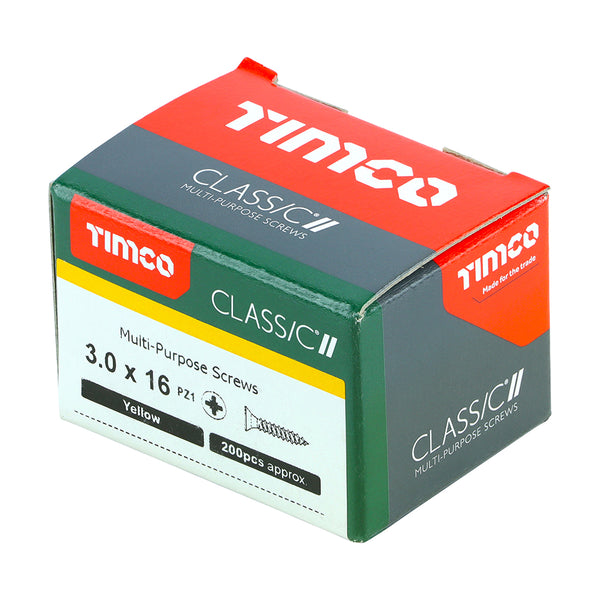 Timco Classic Multi-Purpose Screws - PZ - Double Countersunk - Yellow 3.0 x 16 - 200 Pieces