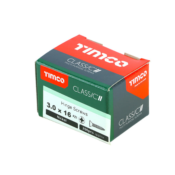 Timco Classic Multi-Purpose Hinge Screws - PZ - Countersunk - Nickel 3.0 x 16 - 200 Pieces