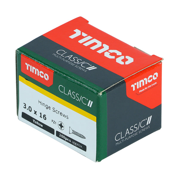 Timco Classic Multi-Purpose Hinge Screws - PZ - Countersunk - Yellow 3.0 x 16 - 200 Pieces