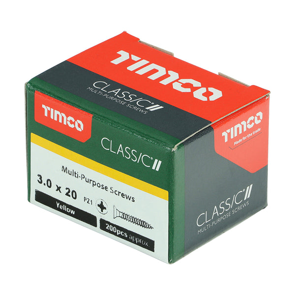 Timco Classic Multi-Purpose Screws - PZ - Double Countersunk - Yellow 3.0 x 20 - 200 Pieces