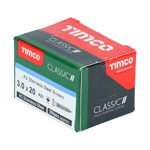 Timco Classic Multi-Purpose Screws - PZ - Double Countersunk - A2 Stainless Steel 3.0 x 20 - 200 Pieces
