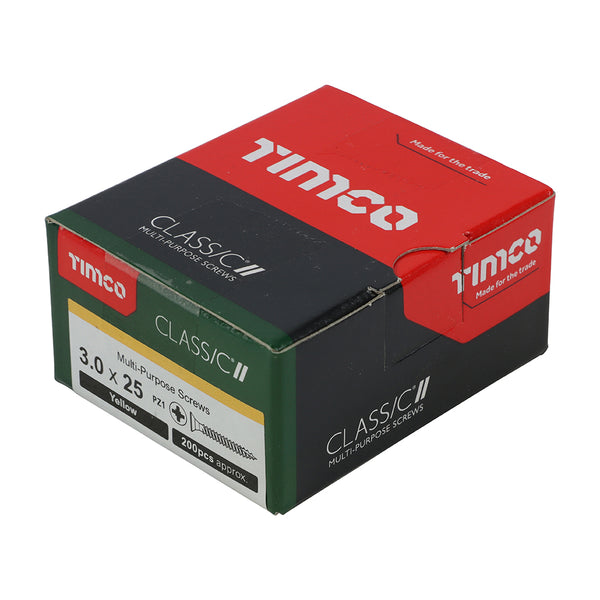 Timco Classic Multi-Purpose Screws - PZ - Double Countersunk - Yellow 3.0 x 25 - 200 Pieces