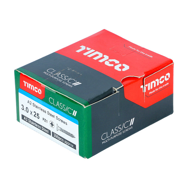Timco Classic Multi-Purpose Screws - PZ - Double Countersunk - A2 Stainless Steel 3.0 x 25 - 200 Pieces