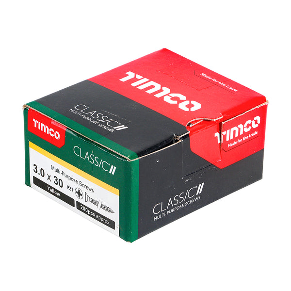 Timco Classic Multi-Purpose Screws - PZ - Double Countersunk - Yellow 3.0 x 30 - 200 Pieces