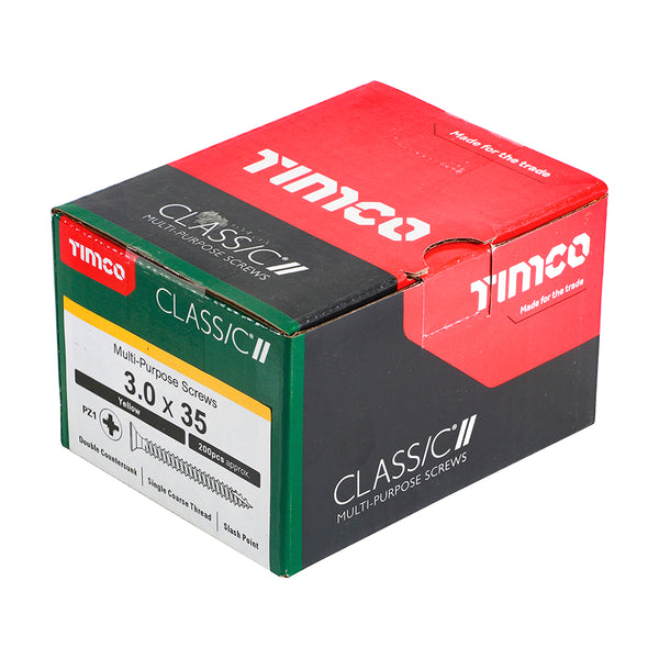 Timco Classic Multi-Purpose Screws - PZ - Double Countersunk - Yellow 3.0 x 35 - 200 Pieces