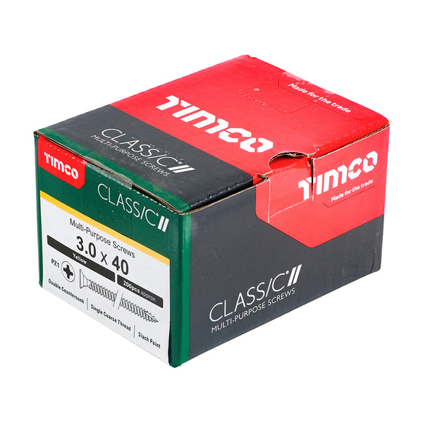 Timco Classic Multi-Purpose Screws - PZ - Double Countersunk - Yellow 3.0 x 40 - 200 Pieces