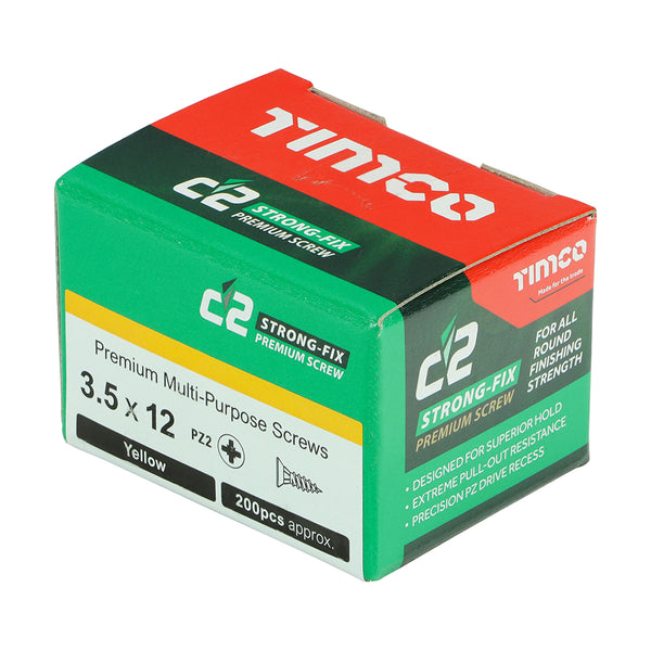 Timco C2 Strong-Fix Multi-Purpose Premium Screws - PZ - Double Countersunk - Yellow 3.5 x 12 - 200 Pieces