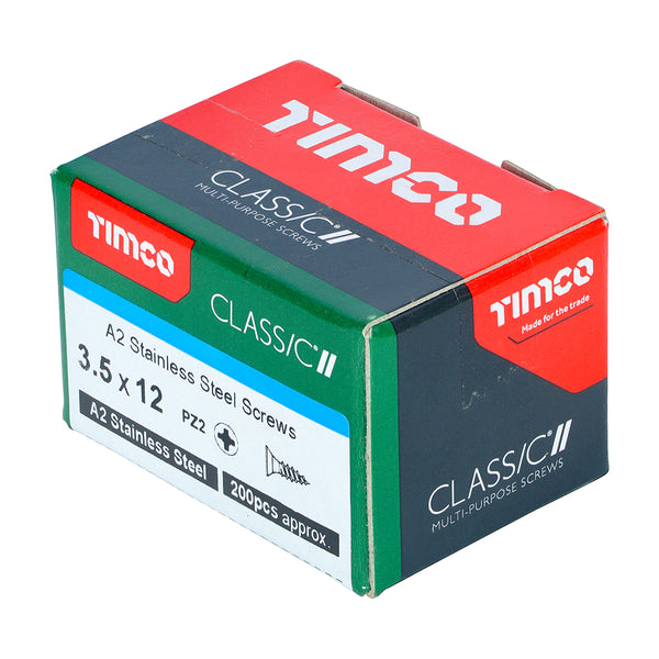 Timco Classic Multi-Purpose Screws - PZ - Double Countersunk - A2 Stainless Steel 3.5 x 12 - 200 Pieces