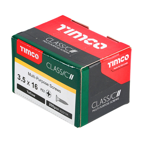 Timco Classic Multi-Purpose Screws - PZ - Double Countersunk - Yellow 3.5 x 16 - 200 Pieces