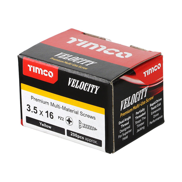 Timco Velocity Premium Multi-Use Screws - PZ - Double Countersunk - Yellow 3.5 x 16 - 200 Pieces