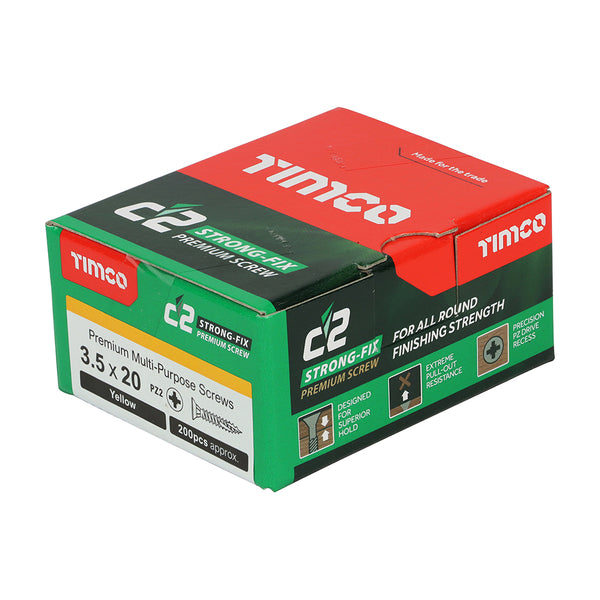 Timco C2 Strong-Fix Multi-Purpose Premium Screws - PZ - Double Countersunk - Yellow 3.5 x 20 - 200 Pieces