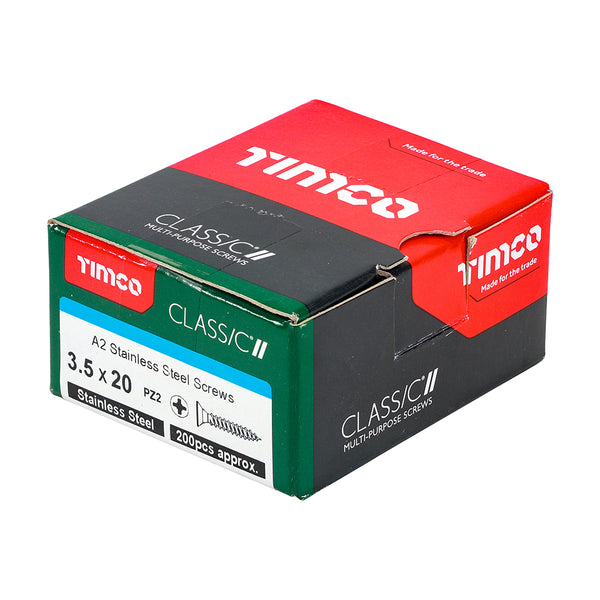 Timco Classic Multi-Purpose Screws - PZ - Double Countersunk - A2 Stainless Steel 3.5 x 20 - 200 Pieces