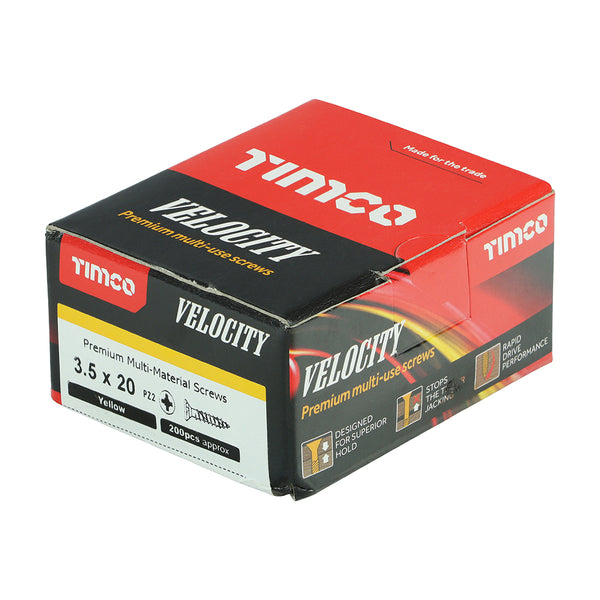 Timco Velocity Premium Multi-Use Screws - PZ - Double Countersunk - Yellow 3.5 x 20 - 200 Pieces