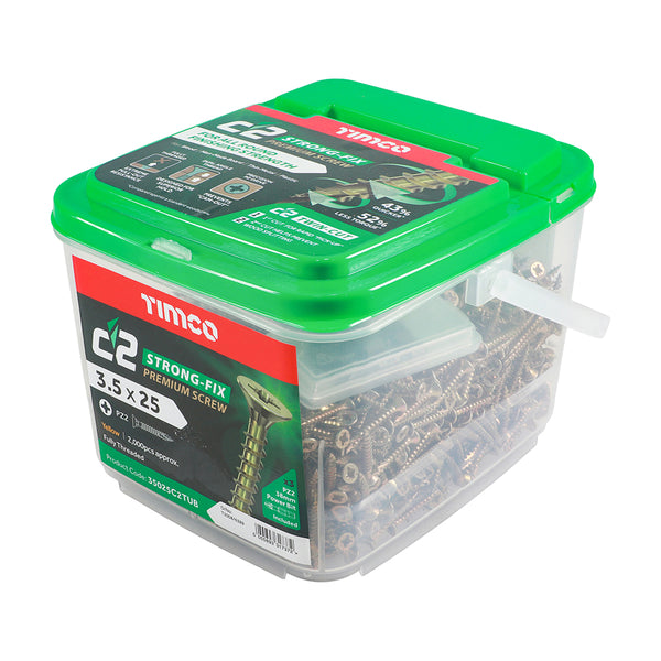 Timco C2 Strong-Fix Multi-Purpose Premium Screws - PZ - Double Countersunk - Yellow 3.5 x 25 - 2000 Pieces