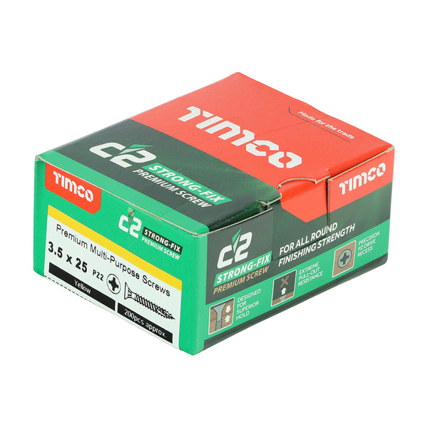 Timco C2 Strong-Fix Multi-Purpose Premium Screws - PZ - Double Countersunk - Yellow 3.5 x 25 - 200 Pieces