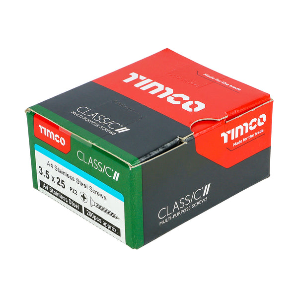 Timco Classic Multi-Purpose Screws - PZ - Double Countersunk - A4 Stainless Steel 3.5 x 25 - 200 Pieces