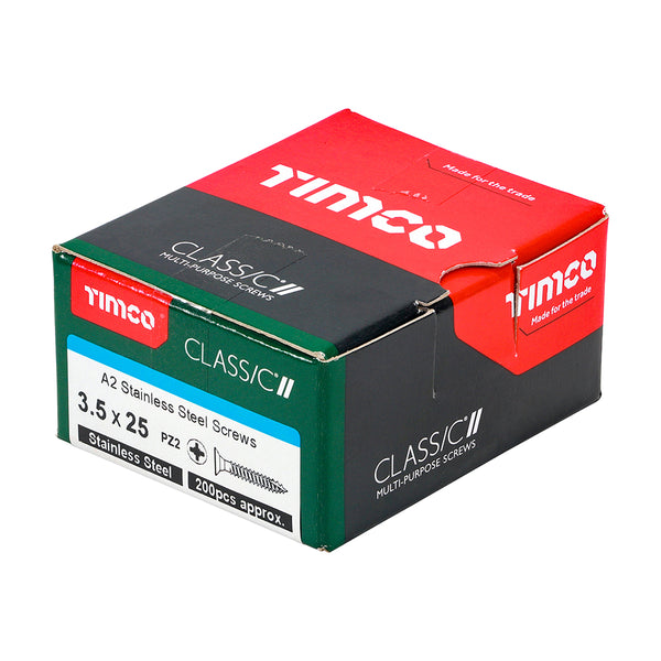 Timco Classic Multi-Purpose Screws - PZ - Double Countersunk - A2 Stainless Steel 3.5 x 25 - 200 Pieces