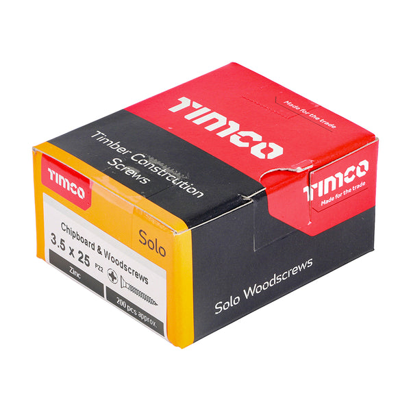 Timco Solo Chipboard & Woodscrews - PZ - Double Countersunk - Zinc 3.5 x 25 - 200 Pieces