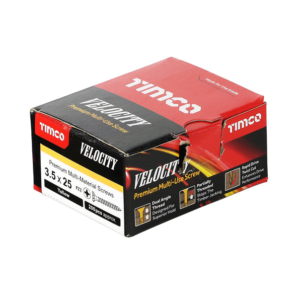 Timco Velocity Premium Multi-Use Screws - PZ - Double Countersunk - Yellow 3.5 x 25 - 200 Pieces