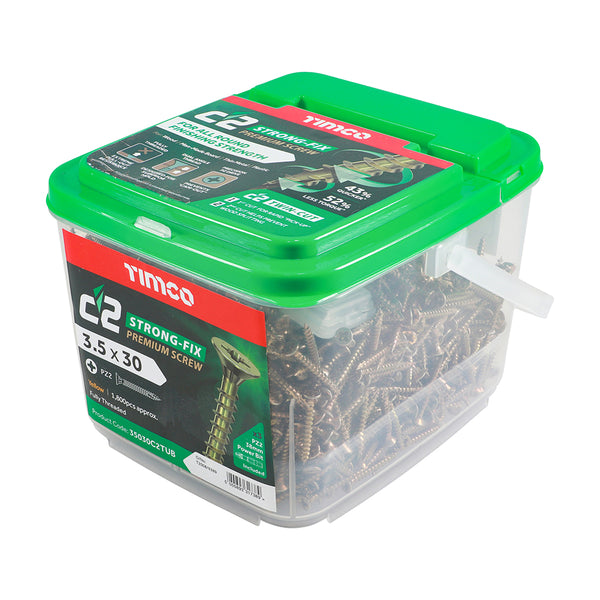 Timco C2 Strong-Fix Multi-Purpose Premium Screws - PZ - Double Countersunk - Yellow 3.5 x 30 - 1800 Pieces