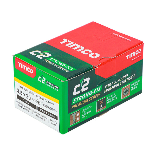 Timco C2 Strong-Fix Multi-Purpose Premium Screws - PZ - Double Countersunk - Yellow 3.5 x 30 - 200 Pieces