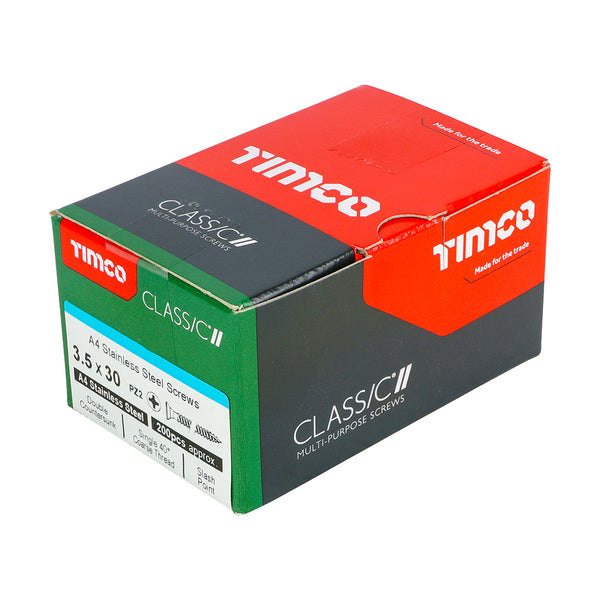 Timco Classic Multi-Purpose Screws - PZ - Double Countersunk - A4 Stainless Steel 3.5 x 30 - 200 Pieces