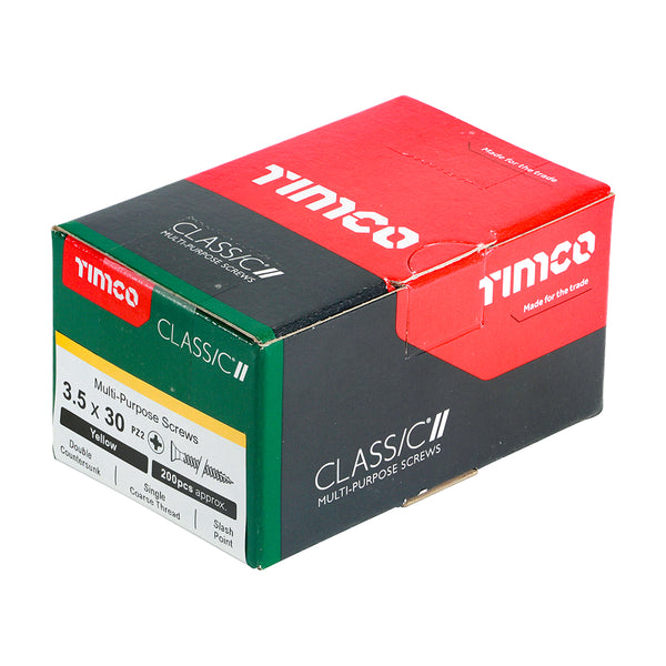 Timco Classic Multi-Purpose Screws - PZ - Double Countersunk - Yellow 3.5 x 30 - 200 Pieces