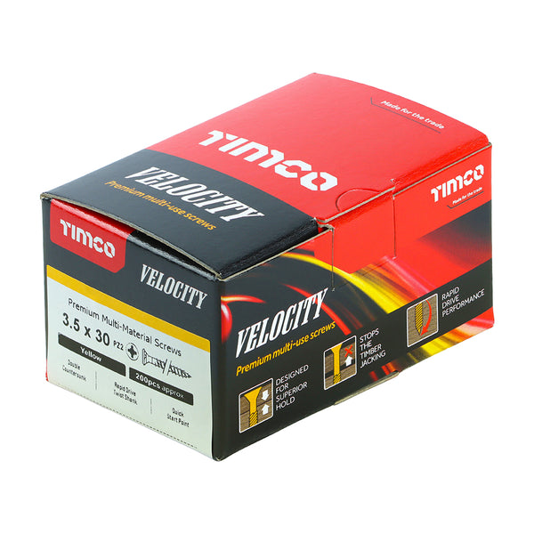 Timco Velocity Premium Multi-Use Screws - PZ - Double Countersunk - Yellow 3.5 x 30 - 200 Pieces