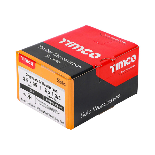 Timco Solo Chipboard & Woodscrews - PZ - Double Countersunk - Zinc 3.5 x 35 - 200 Pieces