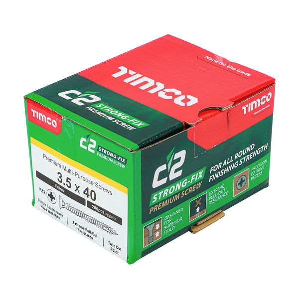 Timco C2 Strong-Fix Multi-Purpose Premium Screws - PZ - Double Countersunk - Yellow 3.5 x 40 - 200 Pieces