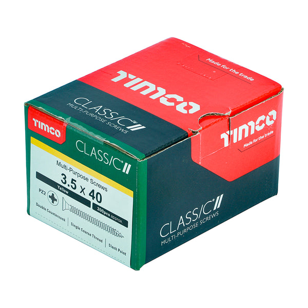 Timco Classic Multi-Purpose Screws - PZ - Double Countersunk - Yellow 3.5 x 40 - 200 Pieces
