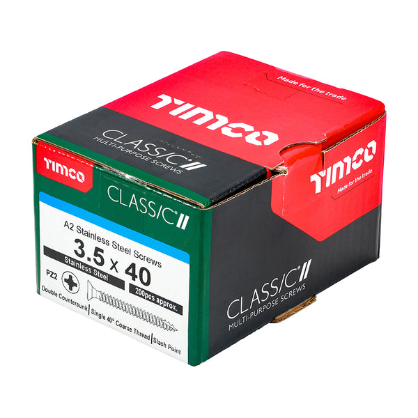 Timco Classic Multi-Purpose Screws - PZ - Double Countersunk - A2 Stainless Steel 3.5 x 40 - 200 Pieces