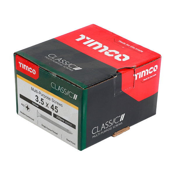 Timco Classic Multi-Purpose Screws - PZ - Double Countersunk - Yellow 3.5 x 45 - 200 Pieces