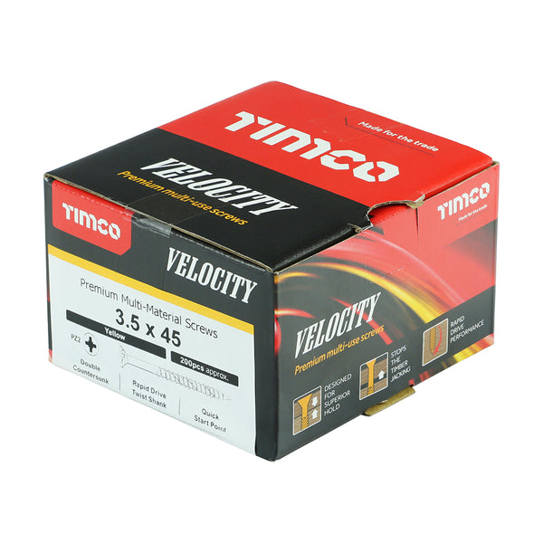 Timco Velocity Premium Multi-Use Screws - PZ - Double Countersunk - Yellow 3.5 x 45 - 200 Pieces