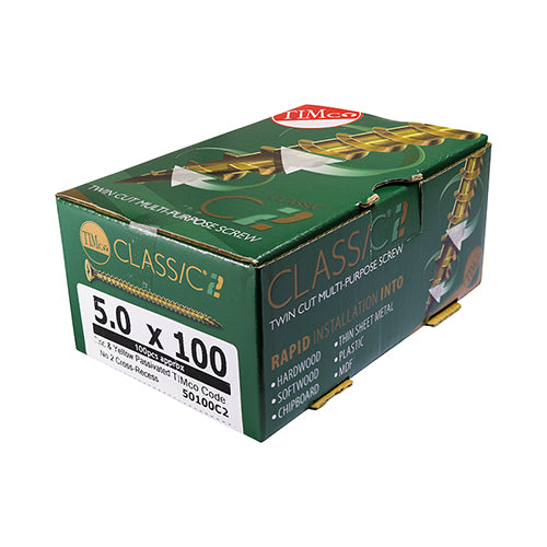 Timco C2 Strong-Fix Multi-Purpose Premium Screws - PZ - Double Countersunk - Yellow 3.5 x 50 - 200 Pieces