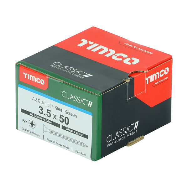 Timco Classic Multi-Purpose Screws - PZ - Double Countersunk - A2 Stainless Steel 3.5 x 50 - 200 Pieces