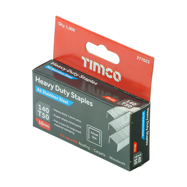 Timco Heavy Duty Staples - Chisel Point - A2 Stainless Steel 10mm - 1000 Pieces