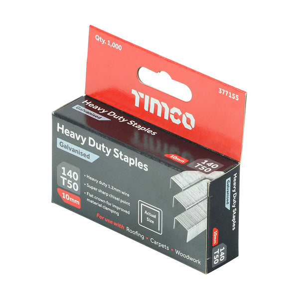 Timco Heavy Duty Staples - Chisel Point - Galvanised - Bulk Box 10mm - 5000 Pieces