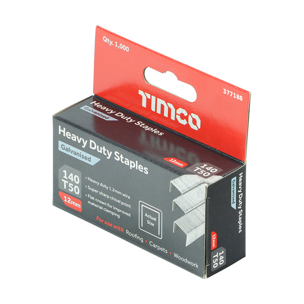 Timco Heavy Duty Staples - Chisel Point - Galvanised - Bulk Box 12mm - 5000 Pieces