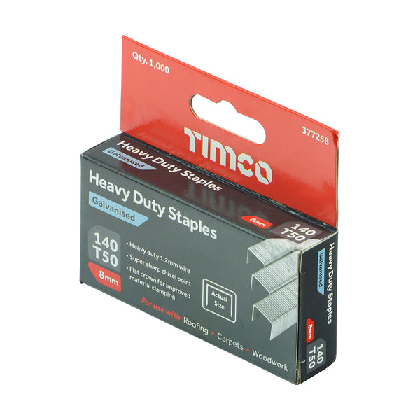 Timco Heavy Duty Staples - Chisel Point - Galvanised 8mm - 1000 Pieces