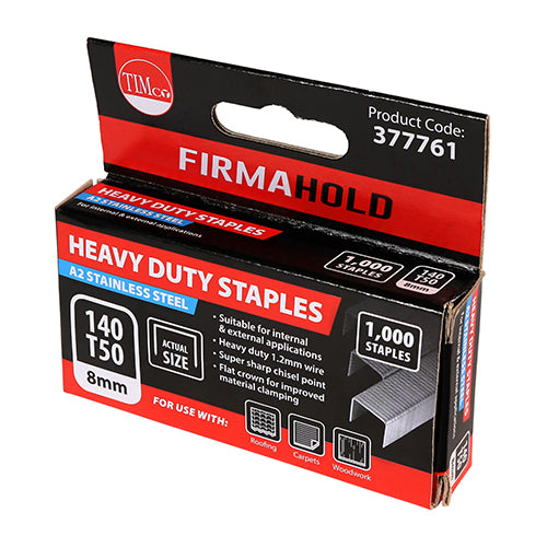 Timco Heavy Duty Staples - Chisel Point - A2 Stainless Steel 12mm - 1000 Pieces