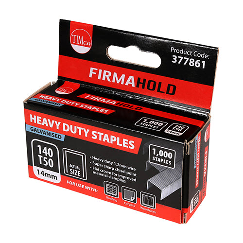 Timco Heavy Duty Staples - Chisel Point - Galvanised 14mm - 1000 Pieces