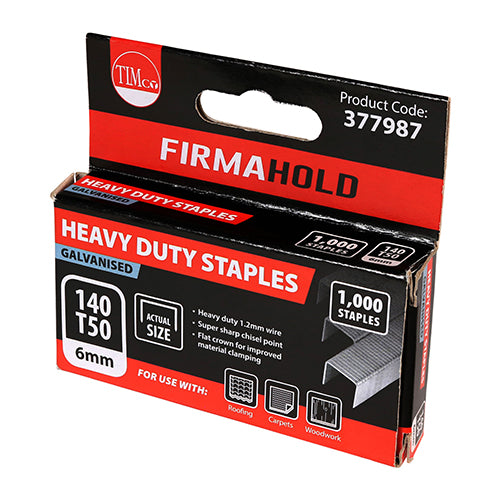 Timco Heavy Duty Staples - Chisel Point - Galvanised 6mm - 1000 Pieces