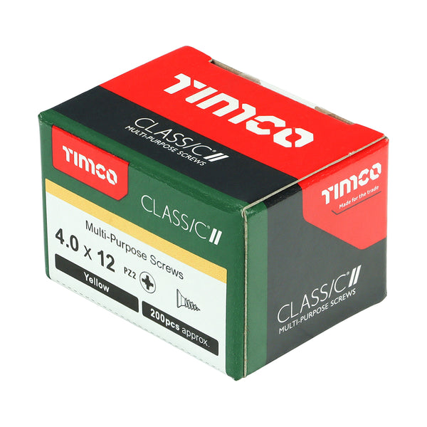Timco Classic Multi-Purpose Screws - PZ - Double Countersunk - Yellow 4.0 x 12 - 200 Pieces