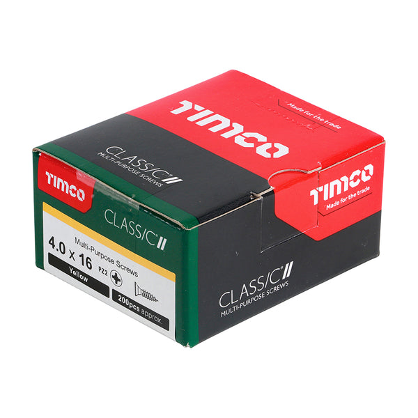 Timco Classic Multi-Purpose Screws - PZ - Double Countersunk - Yellow 4.0 x 16 - 200 Pieces