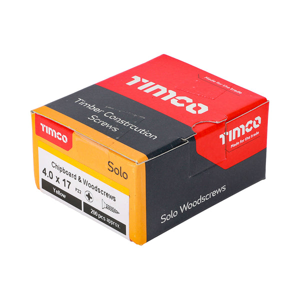 Timco Solo Chipboard & Woodscrews - PZ - Double Countersunk - Yellow 4.0 x 17 - 200 Pieces