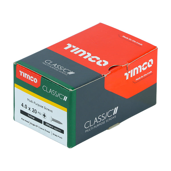 Timco Classic Multi-Purpose Screws - PZ - Pan Head - Yellow 4.0 x 20 - 200 Pieces